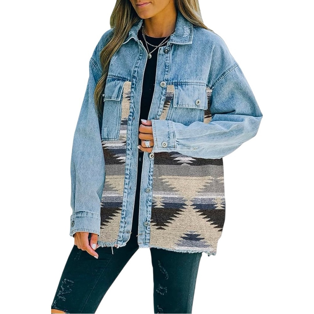 Denim Aztec Shacket Jacket Size M